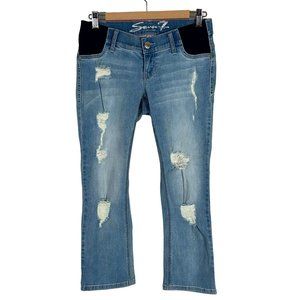 4/$25 Seven7 Maternity Jean Capris Cropped Distressed Side Panel Light Blue Sz 2